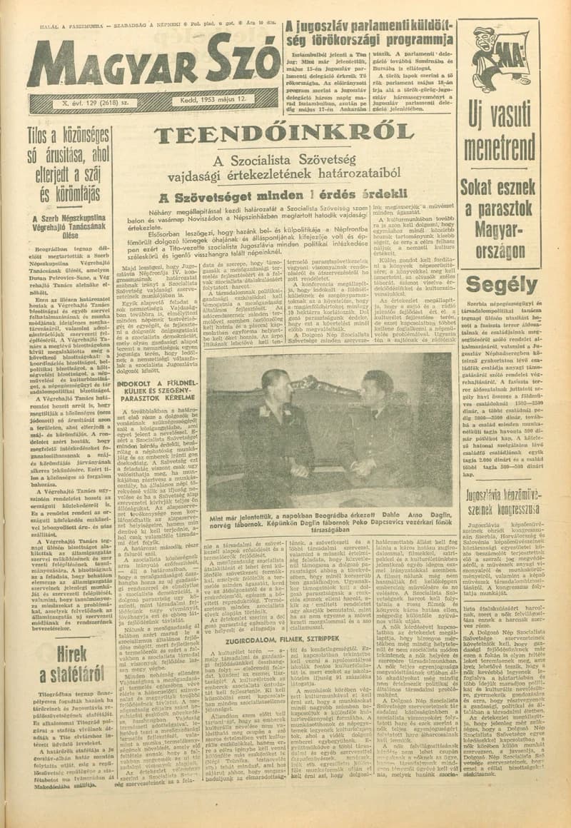 Magyar Szó, 10. évf. 1953. május 12. 129. sz. 1–12. oldal