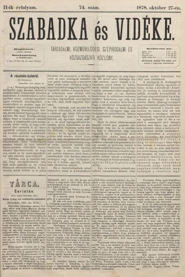 Szabadka és vidéke, 2. évf. 1878. október 27. 74. sz.