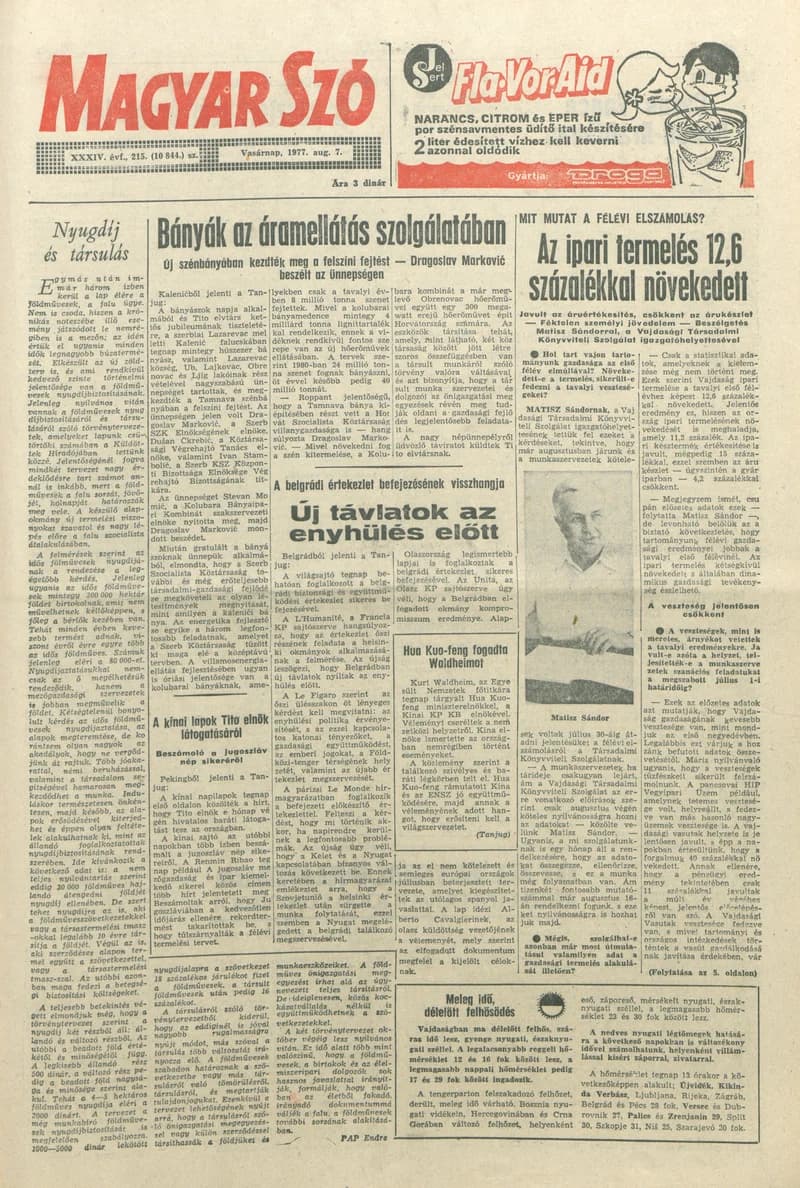 Magyar Szó, 34. évf. 1977. augusztus 7. 215. sz.