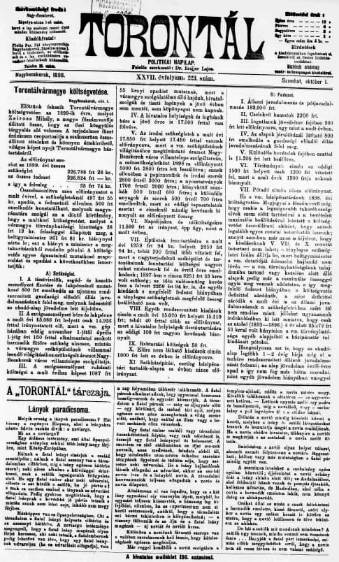 Torontál, 27. évf. 1898. október 1. 223. sz.
