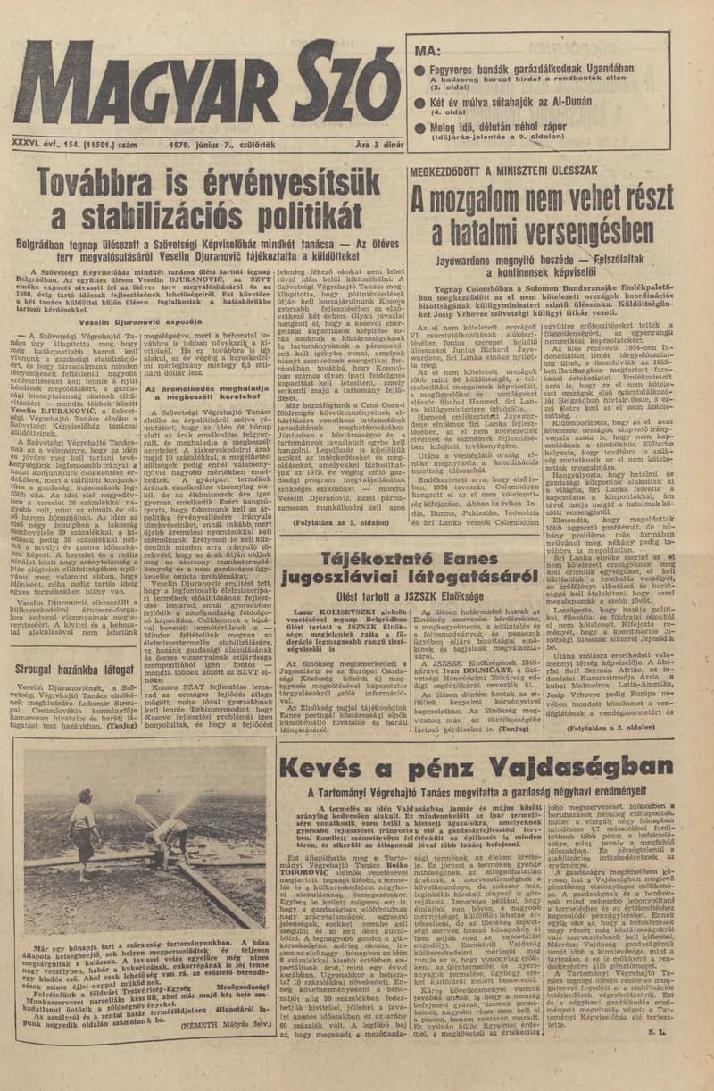 Magyar Szó, 36. évf. 1979. június 7. 154. sz. 1–16. oldal