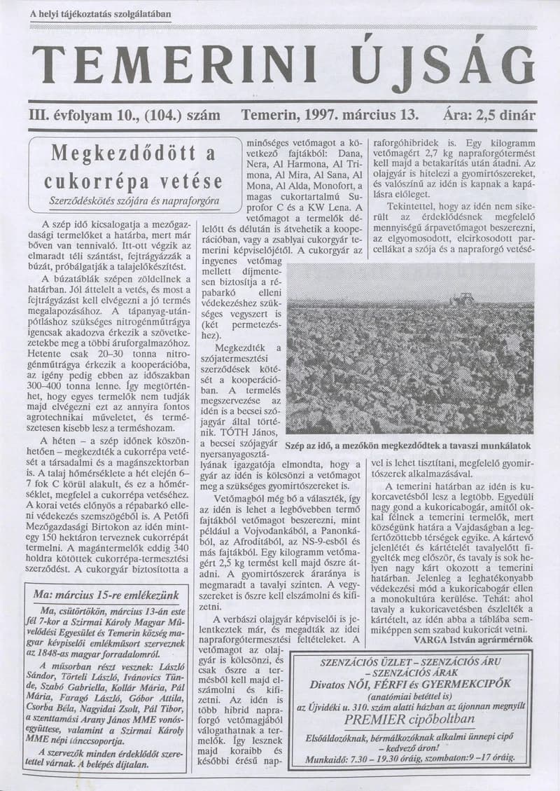 Temerini Újság, 3. évf. 1997. március 13. 10. sz.