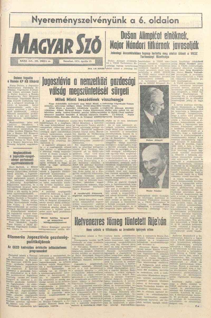 Magyar Szó, 31. évf. 1974. április 13. 101. sz. 1–20. oldal