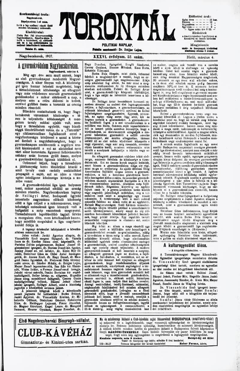Torontál, 36. évf. 1907. március 4. 52. sz.