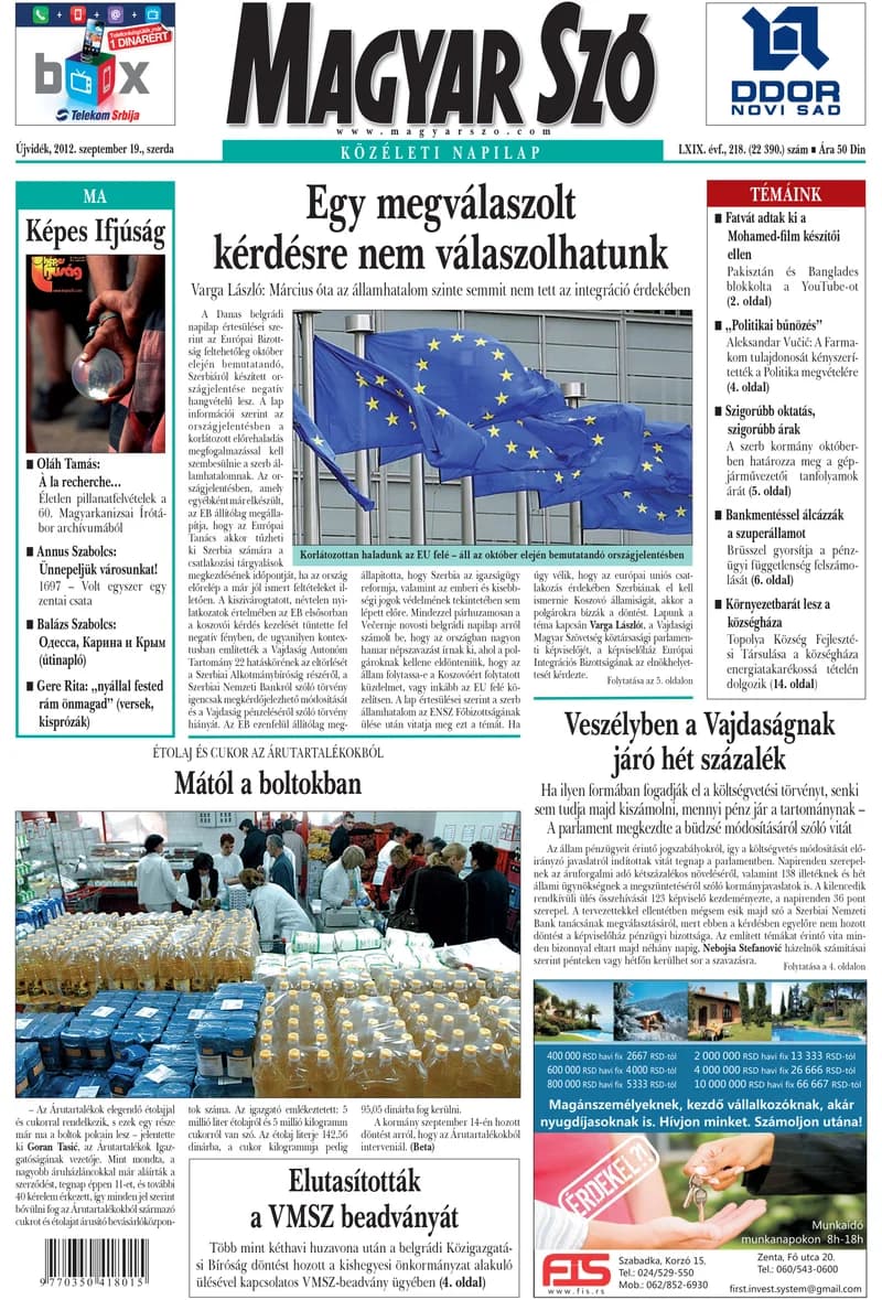 Magyar Szó, 69. évf. 2012. szeptember 19. 218. sz. 1–20. oldal