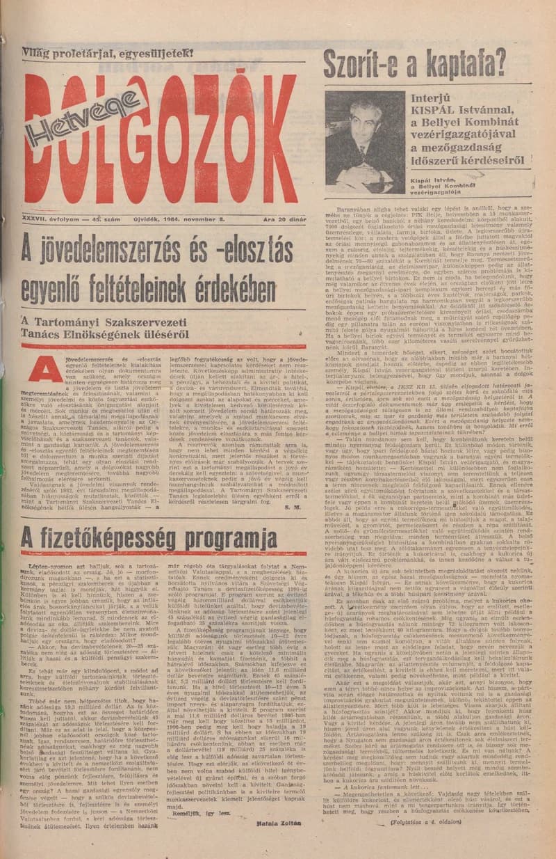 Dolgozók, 38. évf. 1984. november 8. 45. sz.