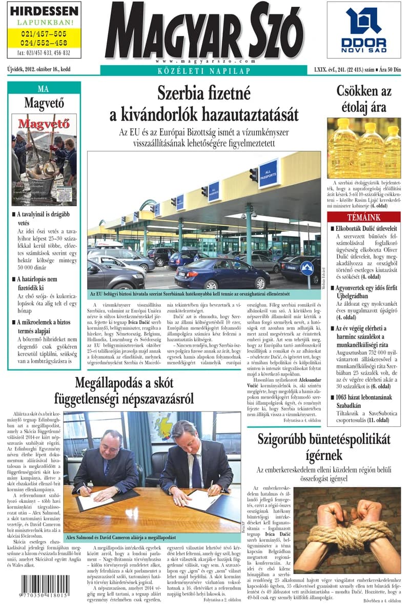Magyar Szó, 69. évf. 2012. október 16. 241. sz. 1–20. oldal