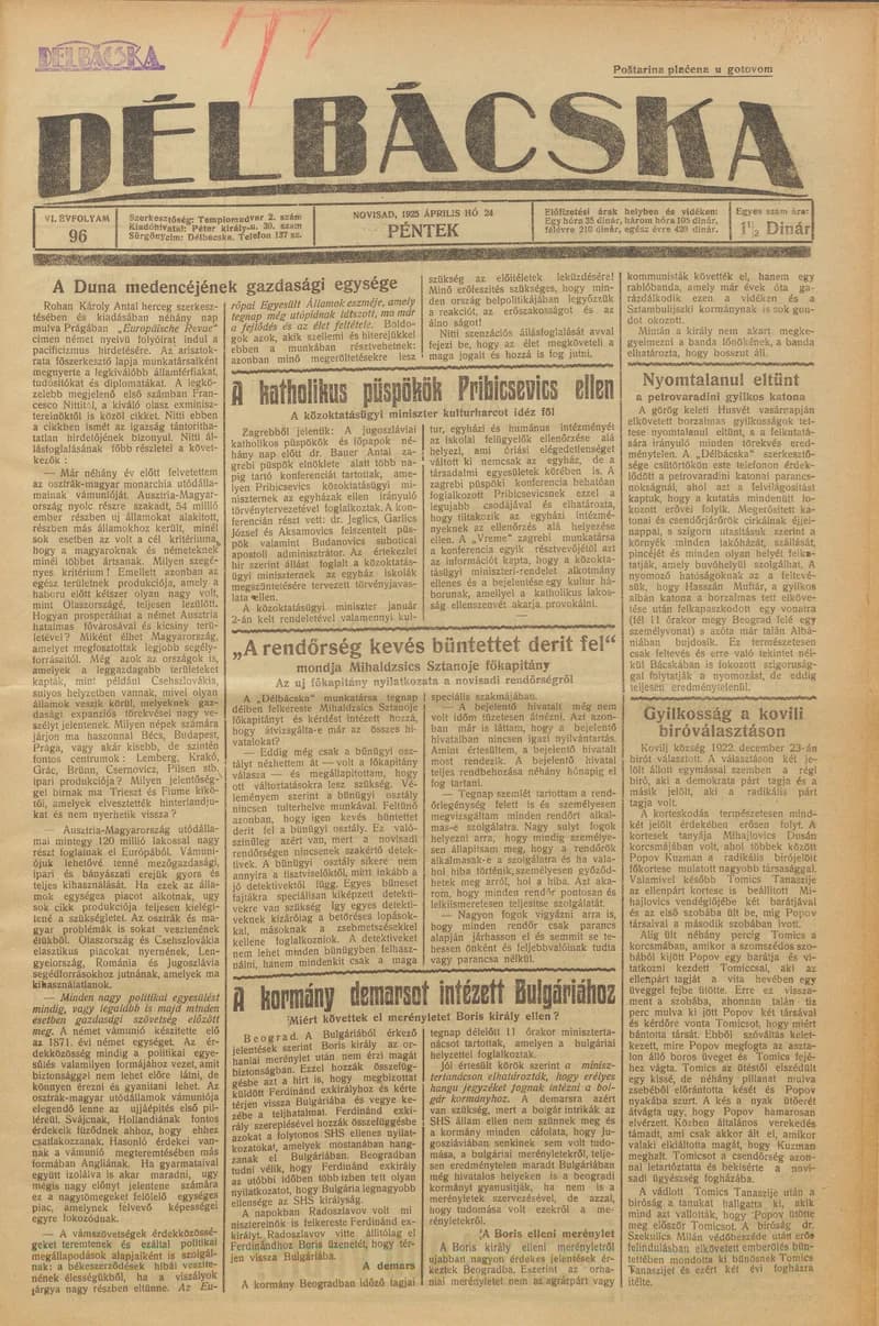 Délbácska, 6. évf. 1925. április 24. 96. sz.