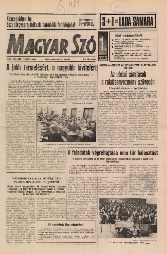 Magyar Szó, 44. évf. 1987. november 25. 325. sz. 1–16. oldal