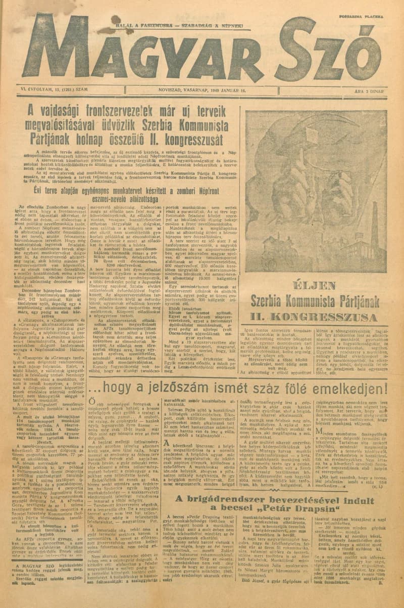 Magyar Szó, 6. évf. 1949. január 16. 13. sz. 1–4. oldal