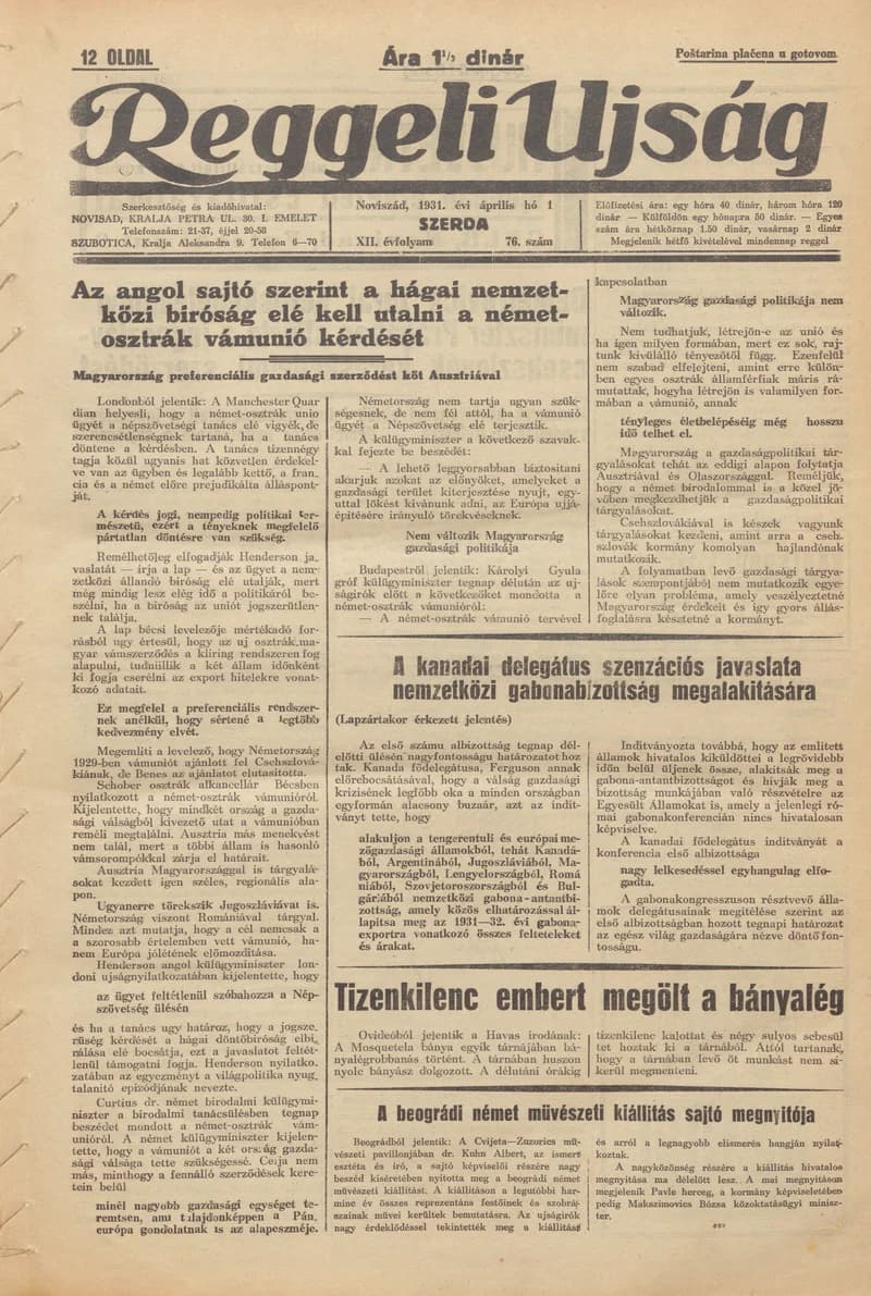 Reggeli Újság, 12. évf. 1931. április 1. 76. sz.