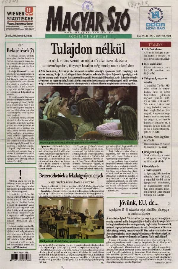 Magyar Szó, 65. évf. 2008. február 1. 24. sz. 1–20. oldal