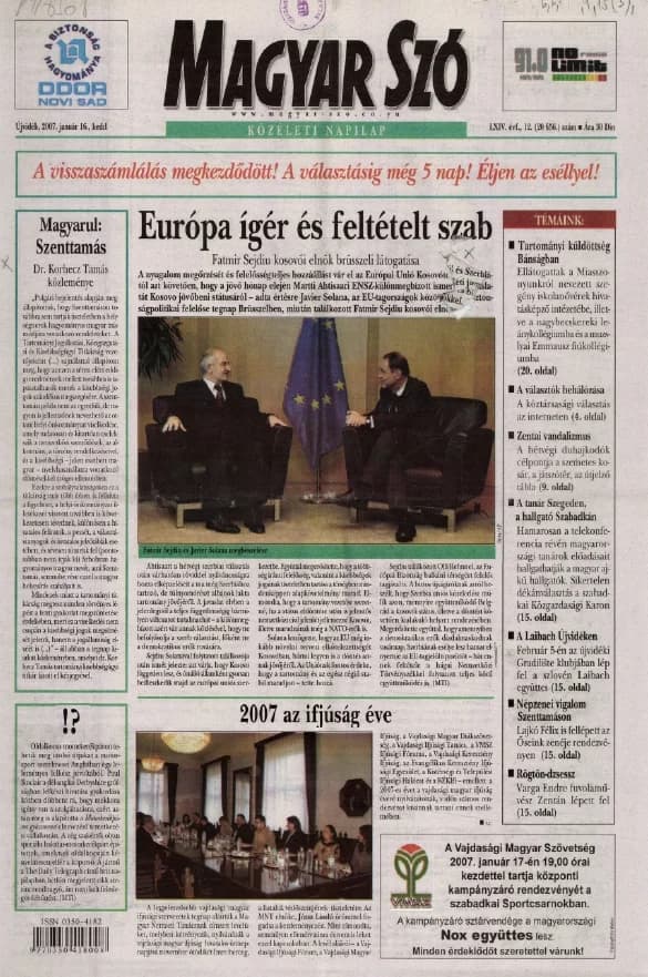 Magyar Szó, 64. évf. 2007. január 16. 12. sz. 1–20. oldal