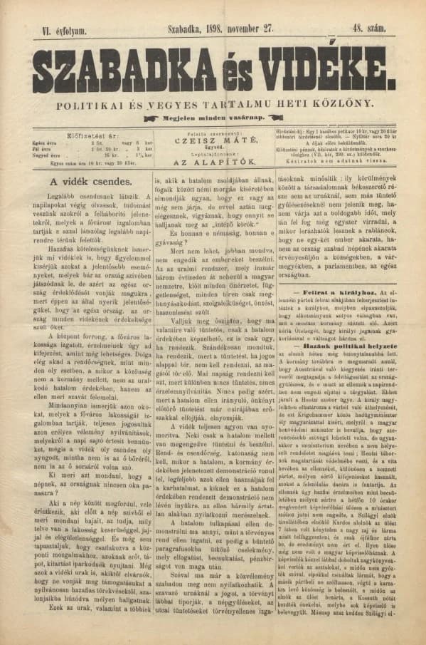 Szabadka és vidéke II, 6. évf. 1898. november 27. 48. sz.