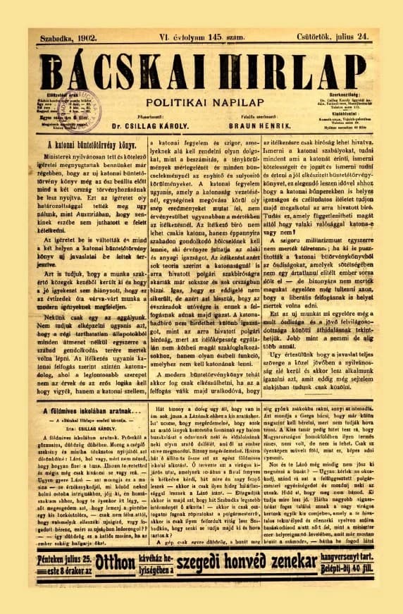Bácskai Hirlap, 6. évf. 1902. július 24. 145. sz.