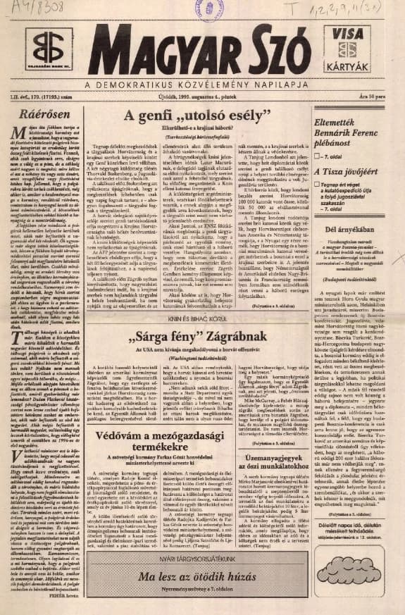 Magyar Szó, 52. évf. 1995. augusztus 4. 179. sz. 1–16. oldal