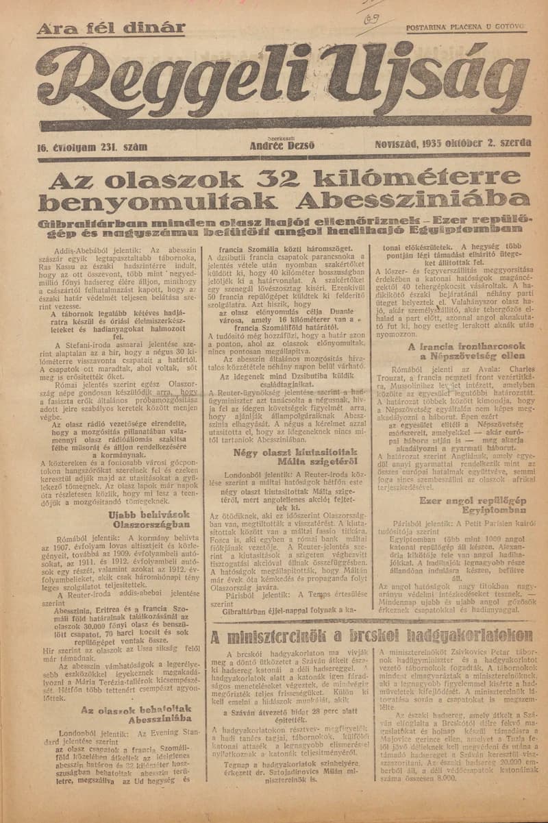 Reggeli Újság, 16. évf. 1935. október 2. 231. sz.