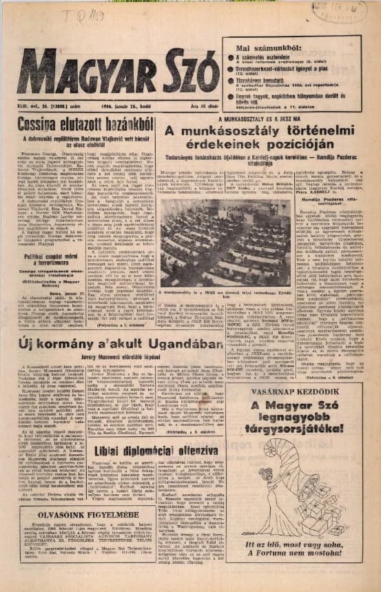 Magyar Szó, 43. évf. 1986. január 28. 26. sz. 1–20. oldal