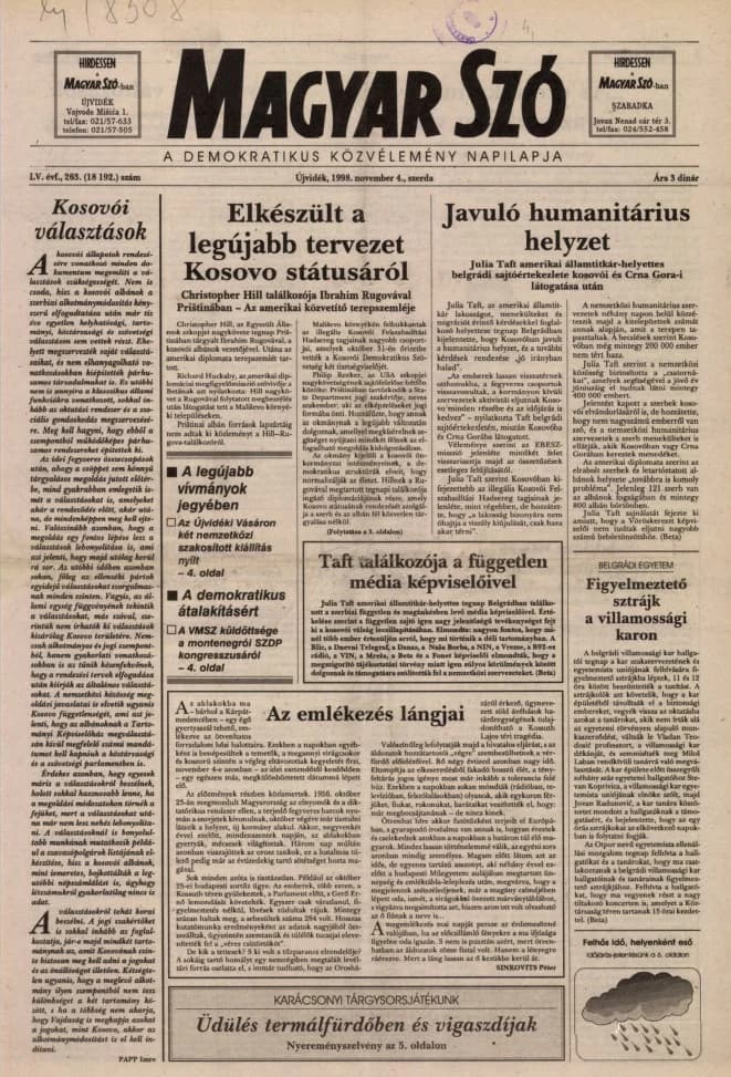 Magyar Szó, 55. évf. 1998. november 4. 263. sz. 1–16. oldal