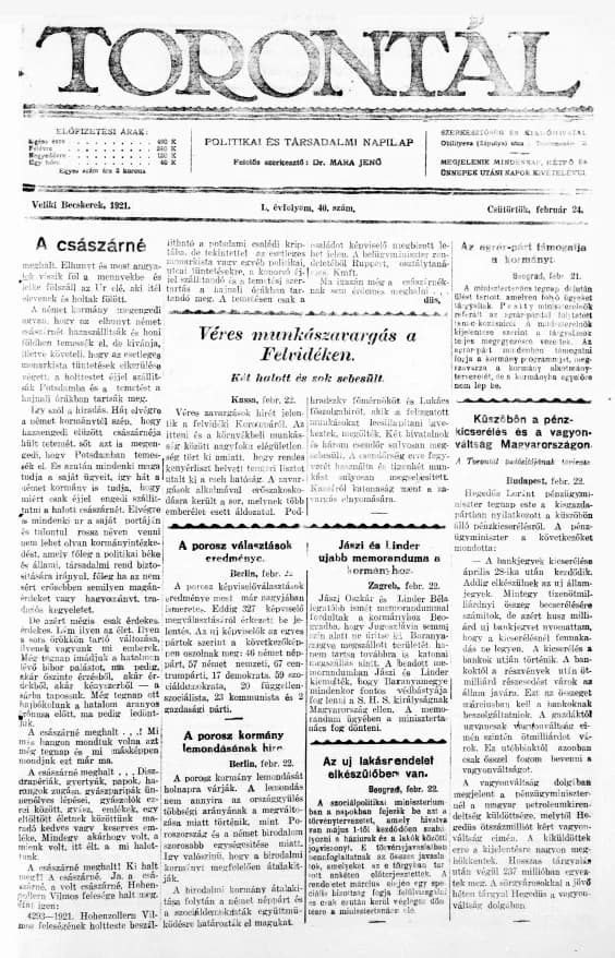 Torontál, 50. évf. 1921. február 24. 40. sz.