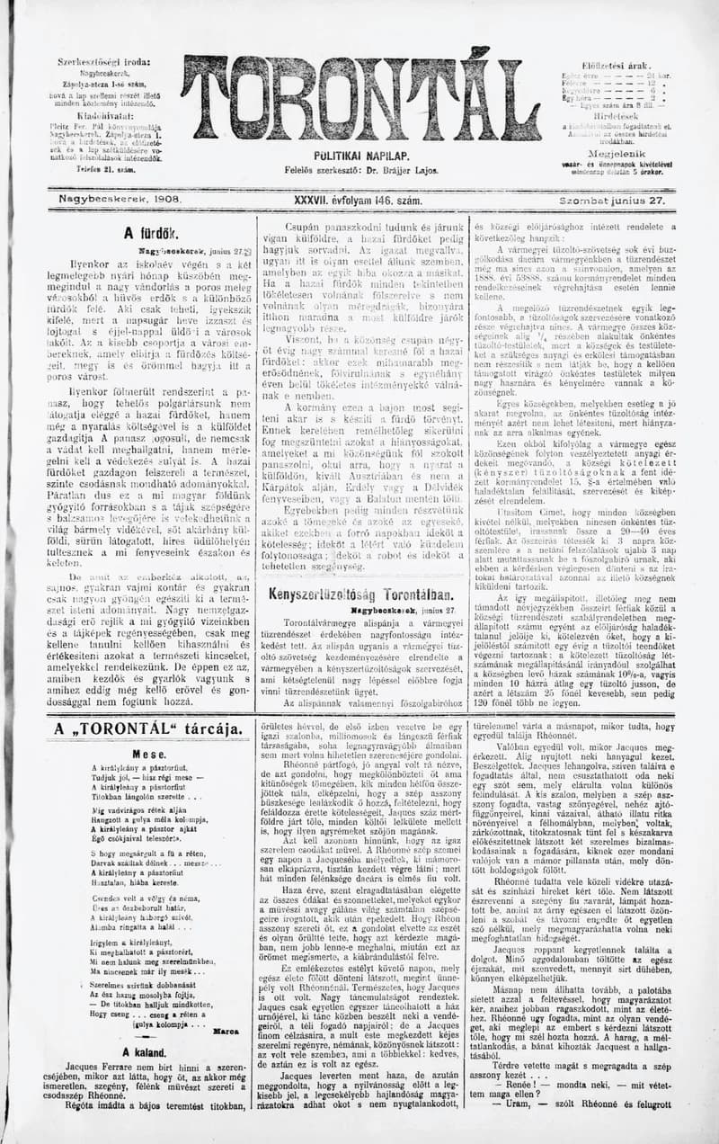 Torontál, 37. évf. 1908. június 27. 146. sz.