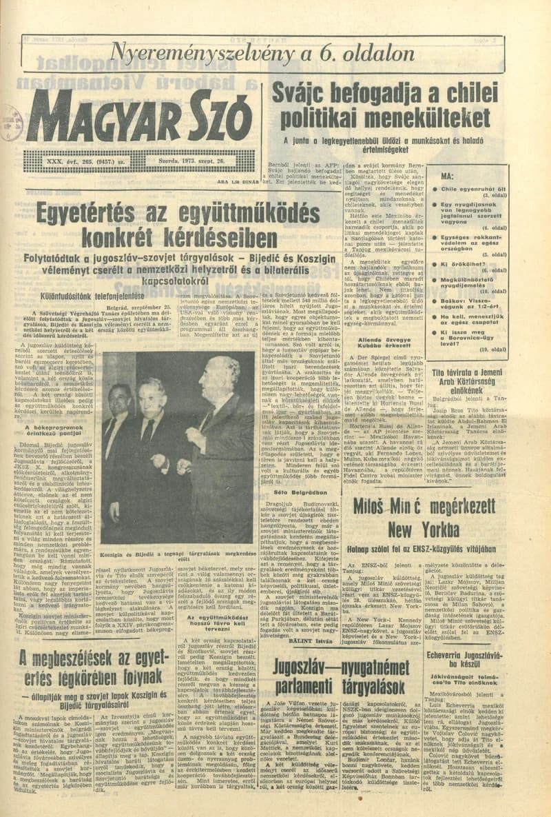 Magyar Szó, 30. évf. 1973. szeptember 26. 265. sz. 1–20. oldal