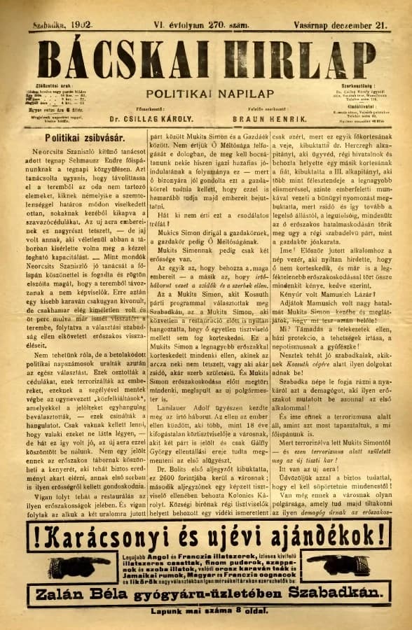 Bácskai Hirlap, 6. évf. 1902. december 21. 270. sz.