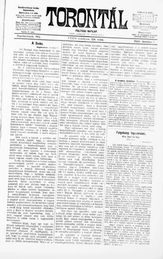 Torontál, 32. évf. 1903. december 7. 279. sz.