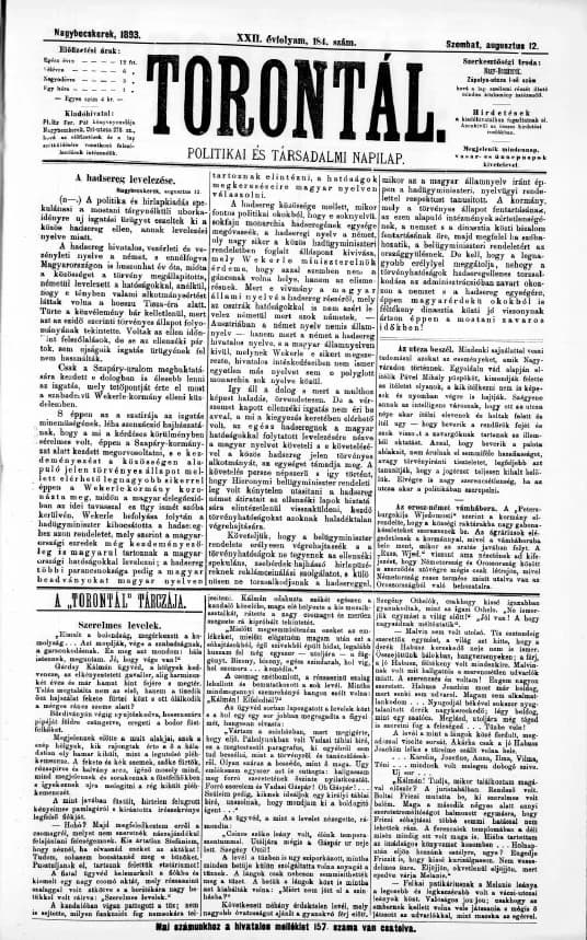 Torontál, 22. évf. 1893. augusztus 12. 184. sz.