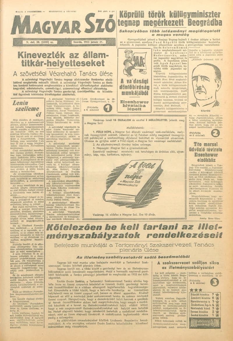 Magyar Szó, 10. évf. 1953. január 21. 20. sz. 1–10. oldal