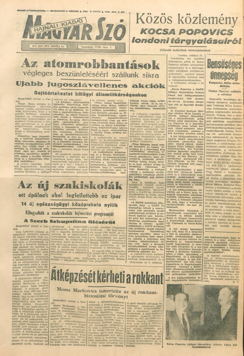 Magyar Szó, 15. évf. 1958. november 1. 272. sz. 1–16. oldal