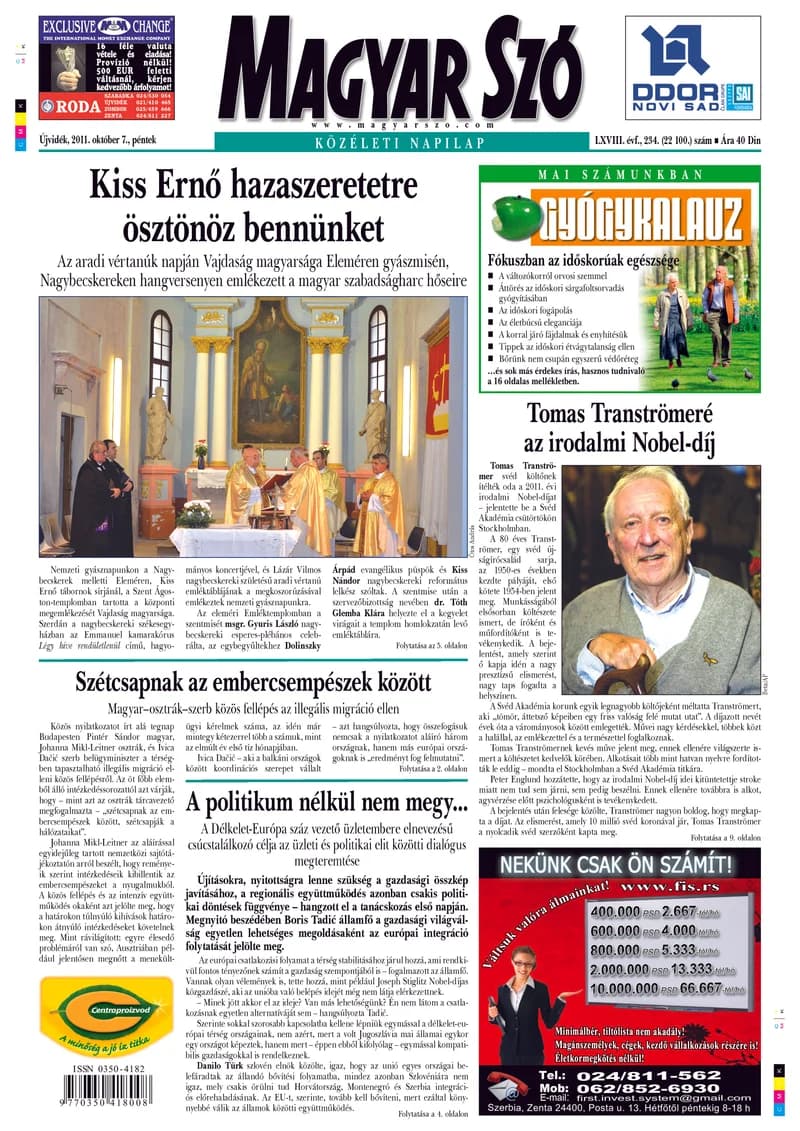 Magyar Szó, 68. évf. 2011. október 7. 234. sz. 1–20. oldal