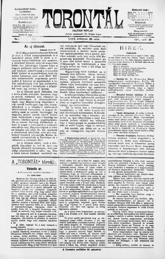 Torontál, 29. évf. 1900. április 30. 99. sz.
