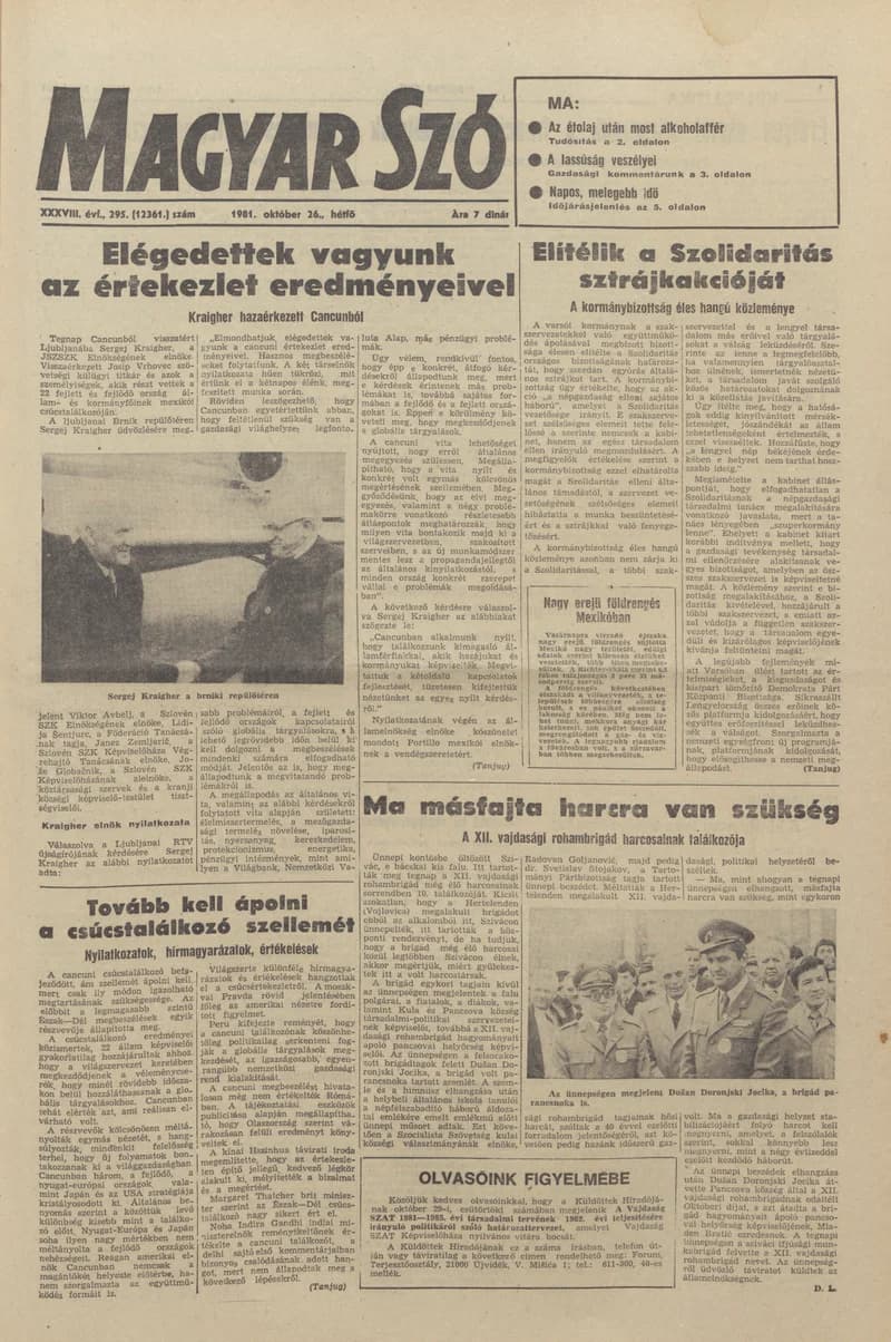 Magyar Szó, 38. évf. 1981. október 26. 295. sz.