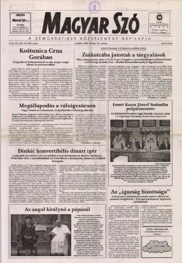 Magyar Szó, 57. évf. 2000. október 18. 247. sz. 1–16. oldal