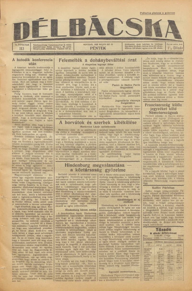 Délbácska, 6. évf. 1925. május 15. 113. sz.