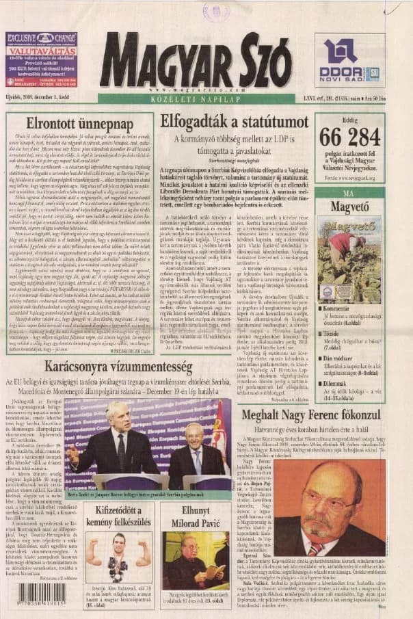 Magyar Szó, 66. évf. 2009. december 1. 281. sz. 1–20. oldal