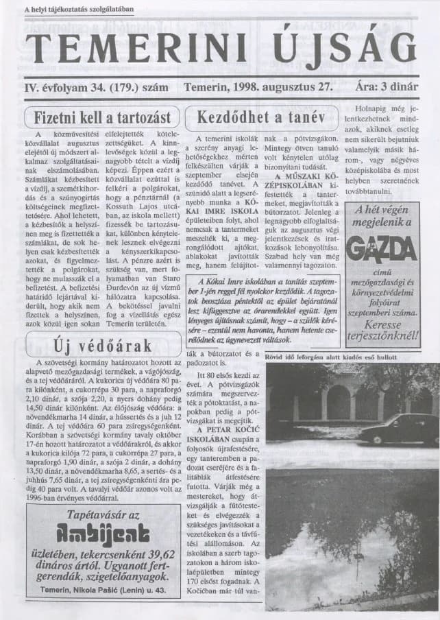 Temerini Újság, 4. évf. 1998. augusztus 27. 34. sz.