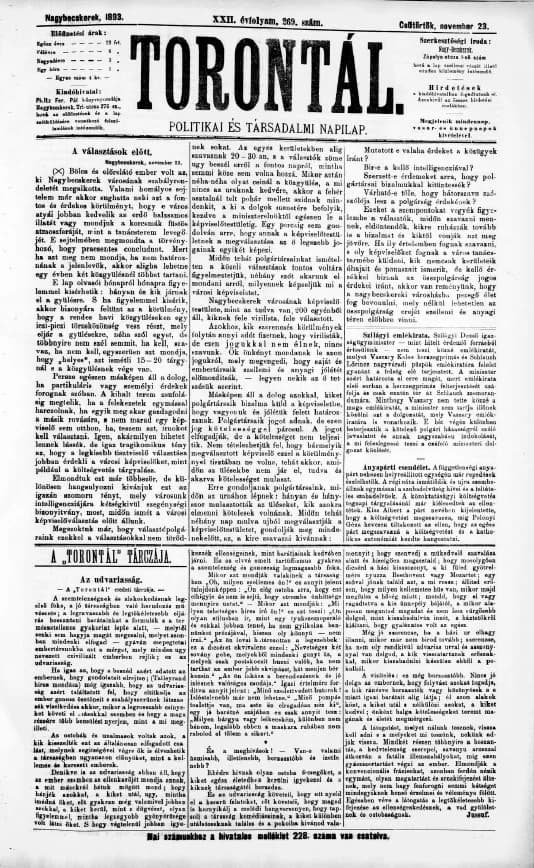 Torontál, 22. évf. 1893. november 23. 269. sz.