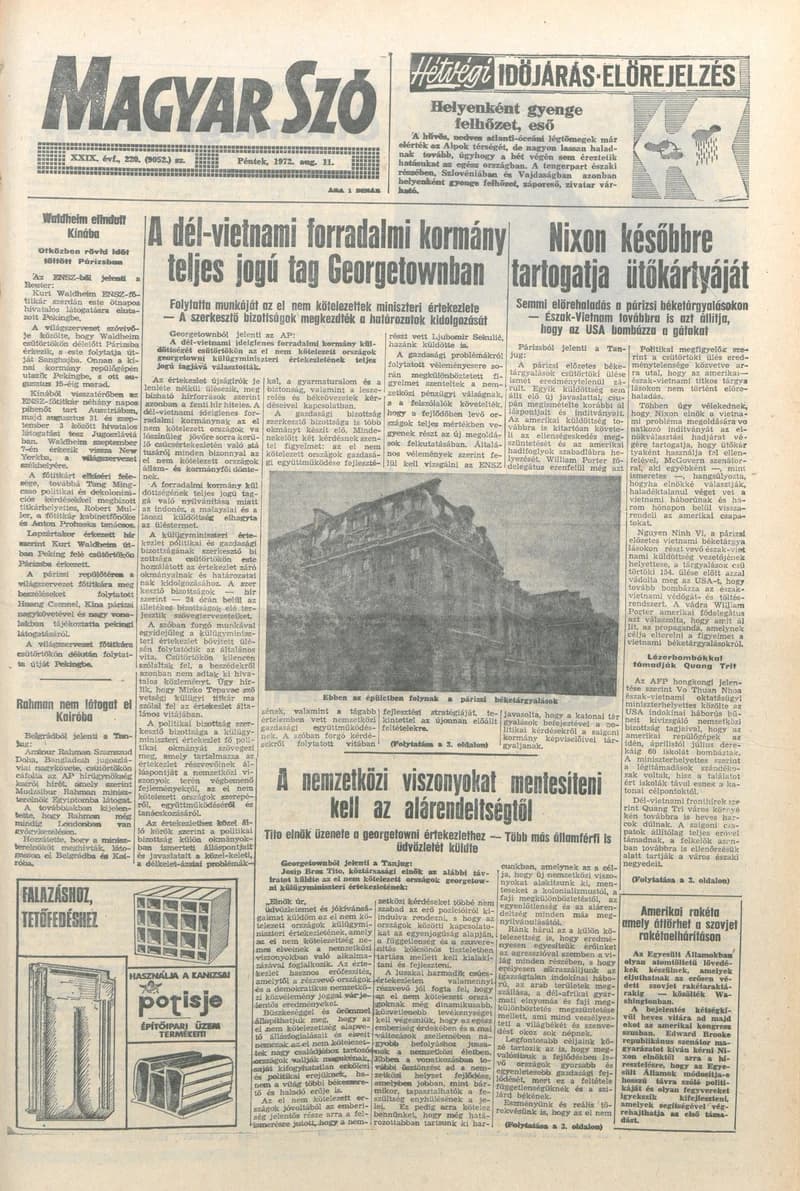 Magyar Szó, 29. évf. 1972. augusztus 11. 220. sz. 1–14. oldal