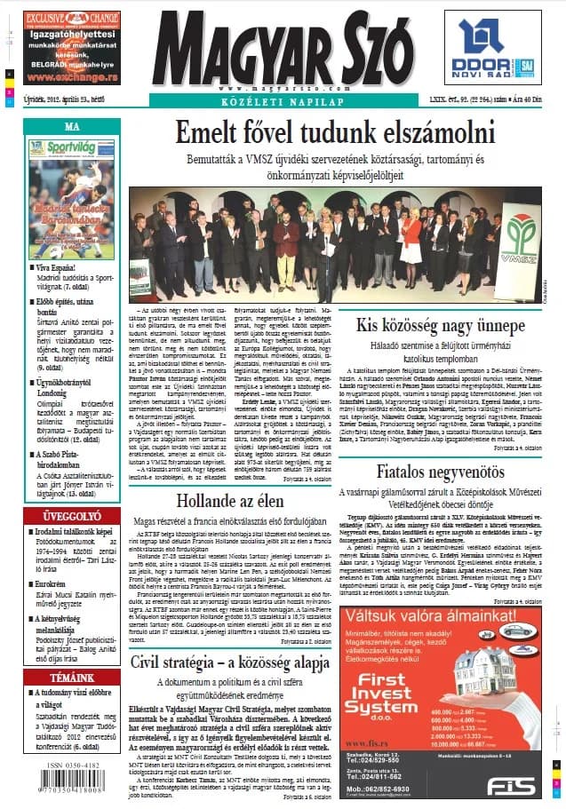 Magyar Szó, 69. évf. 2012. április 23. 92. sz. 1–16. oldal