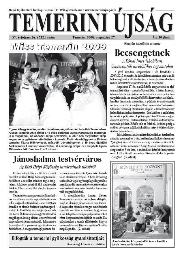 Temerini Újság, 15. évf. 2009. augusztus 27. 34. sz.