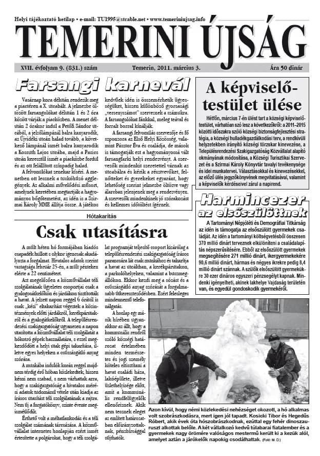 Temerini Újság, 17. évf. 2011. március 3. 9. sz.