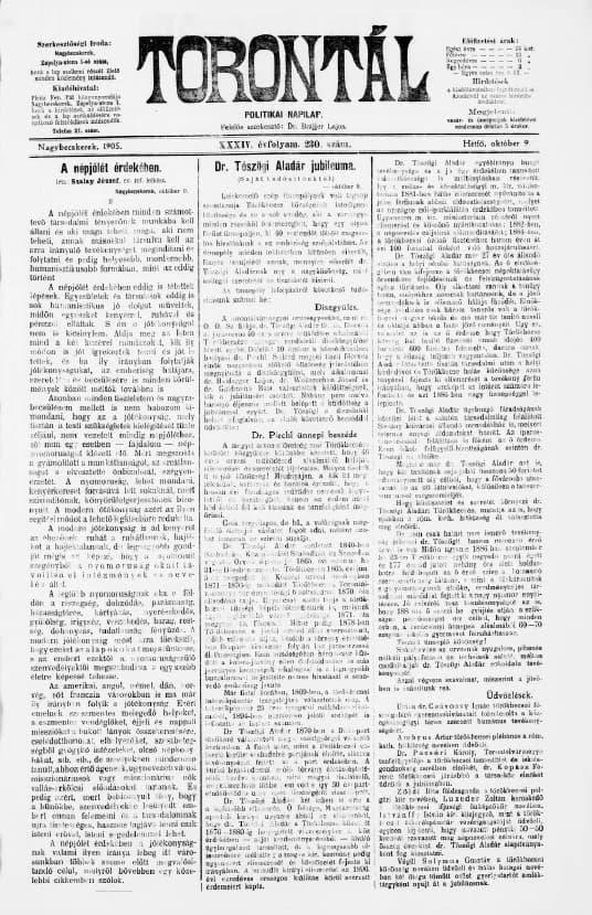 Torontál, 34. évf. 1905. október 9. 230. sz.