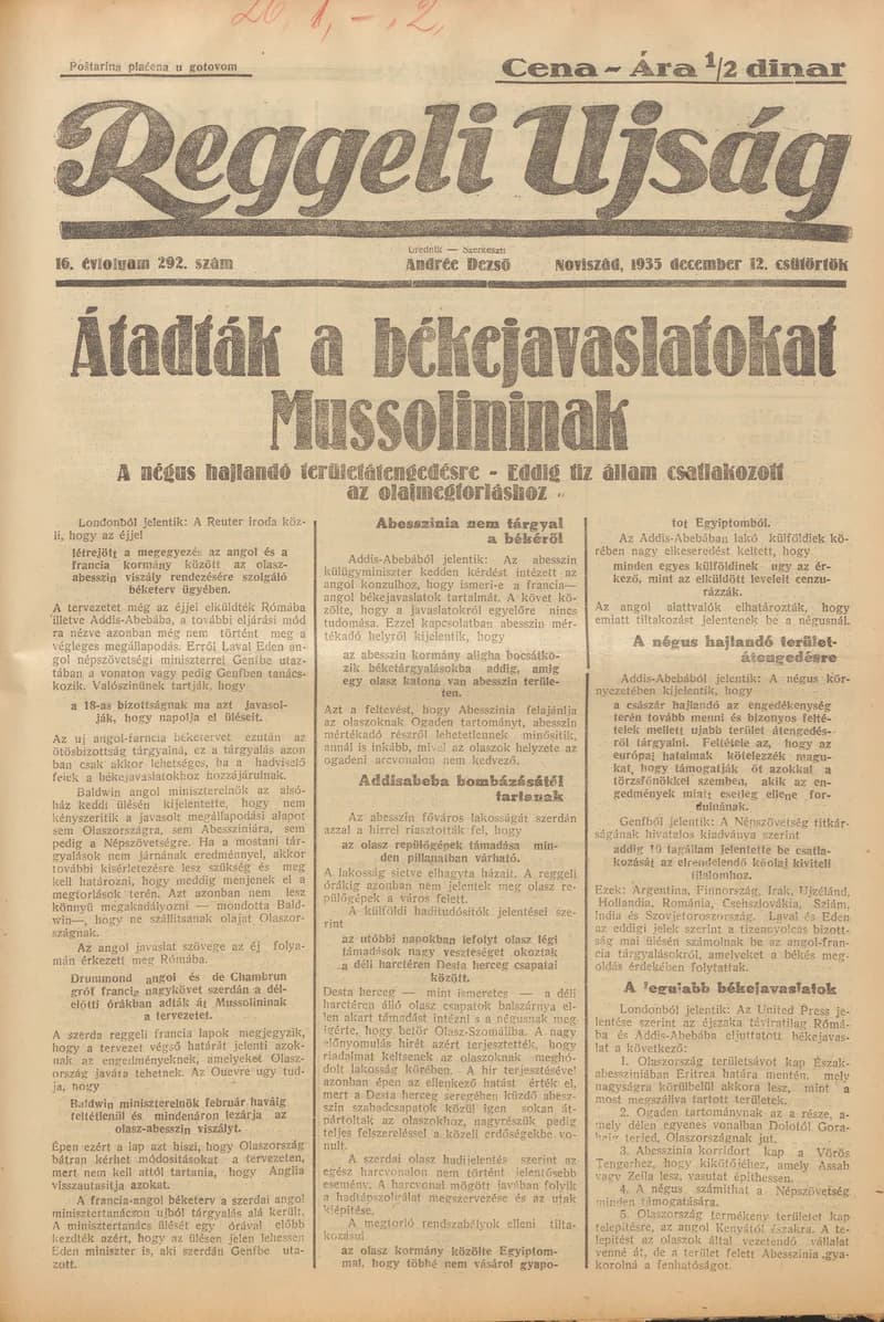 Reggeli Újság, 16. évf. 1935. december 12. 292. sz.