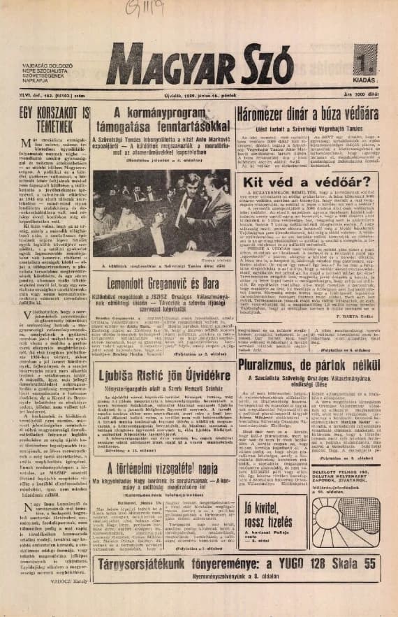 Magyar Szó, 46. évf. 1989. június 16. 162. sz. 1–20. oldal