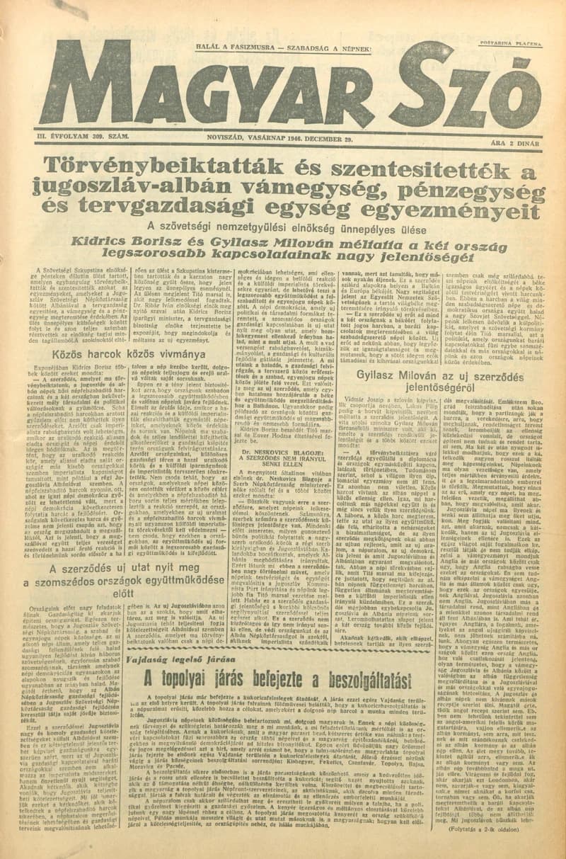 Magyar Szó, 3. évf. 1946. december 29. 309. sz. 1–8. oldal