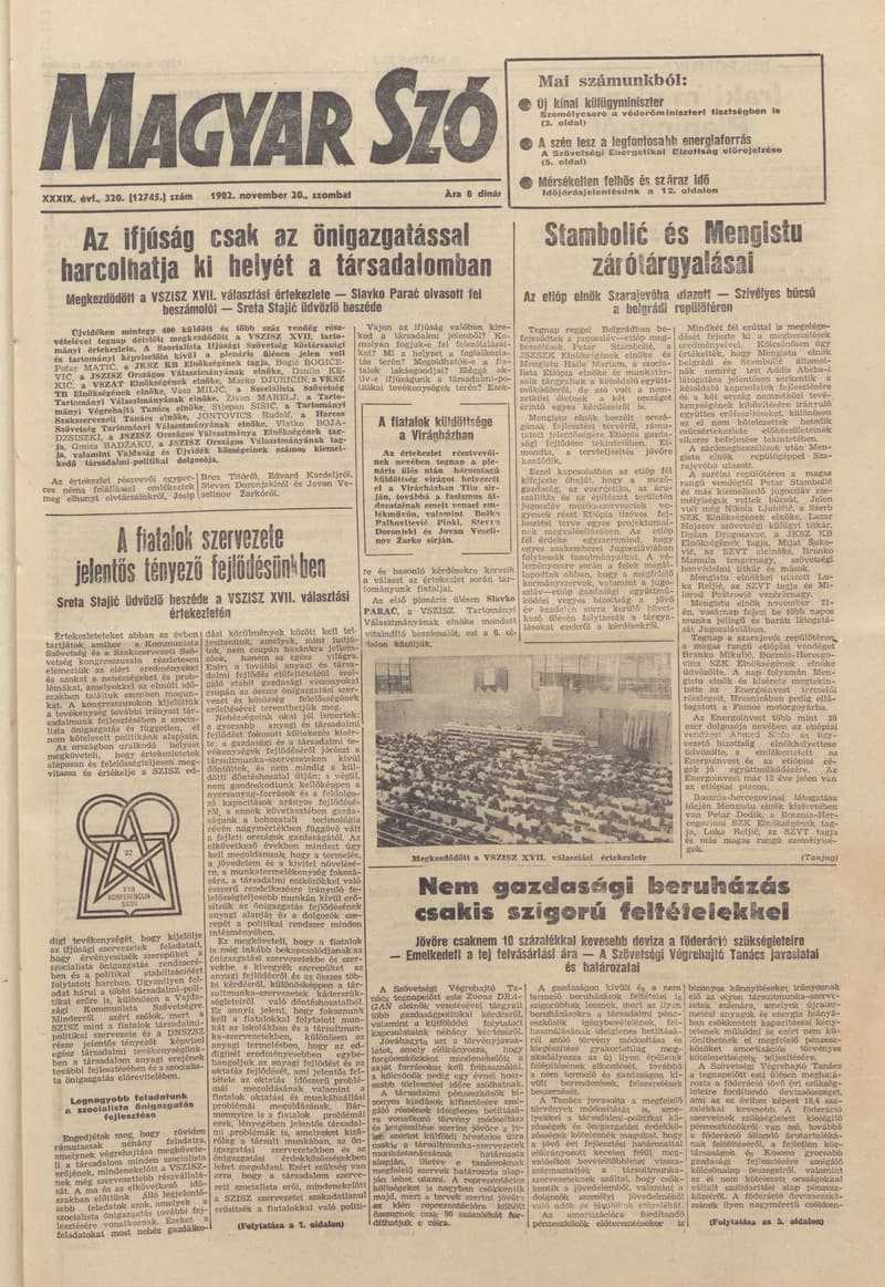 Magyar Szó, 39. évf. 1982. november 20. 320. sz. 1–24. oldal