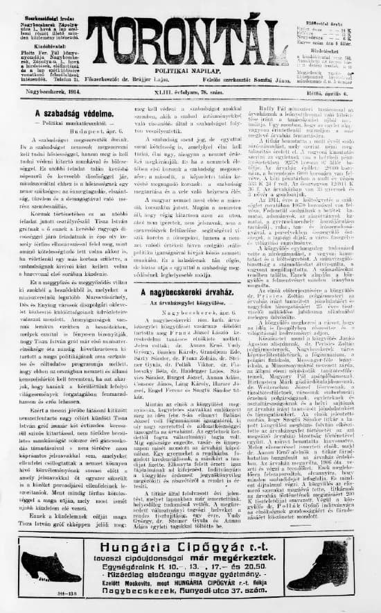 Torontál, 43. évf. 1914. április 6. 78. sz.