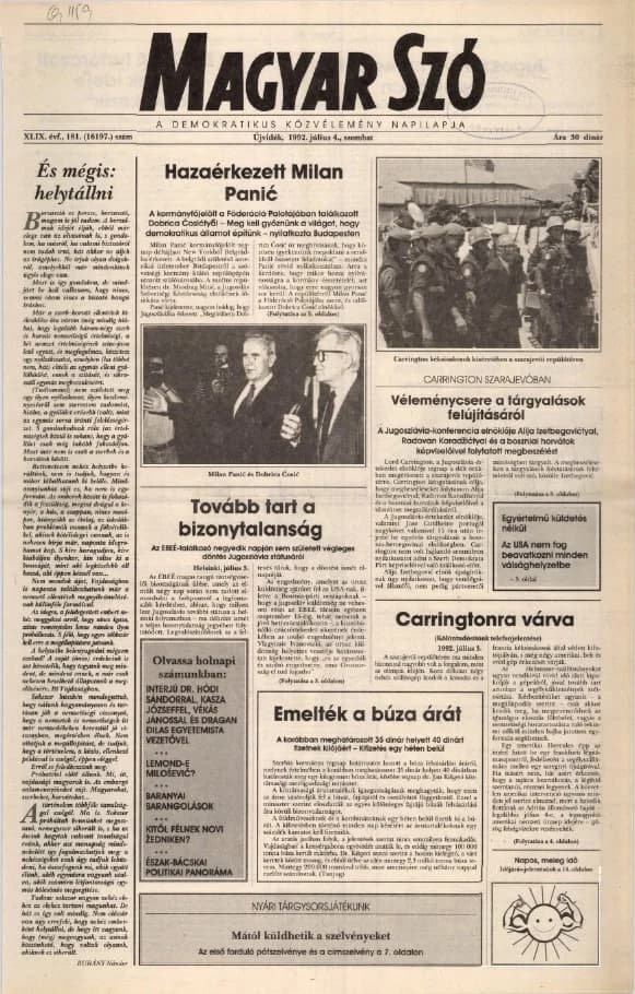 Magyar Szó, 49. évf. 1992. július 4. 181. sz. 1–16. oldal